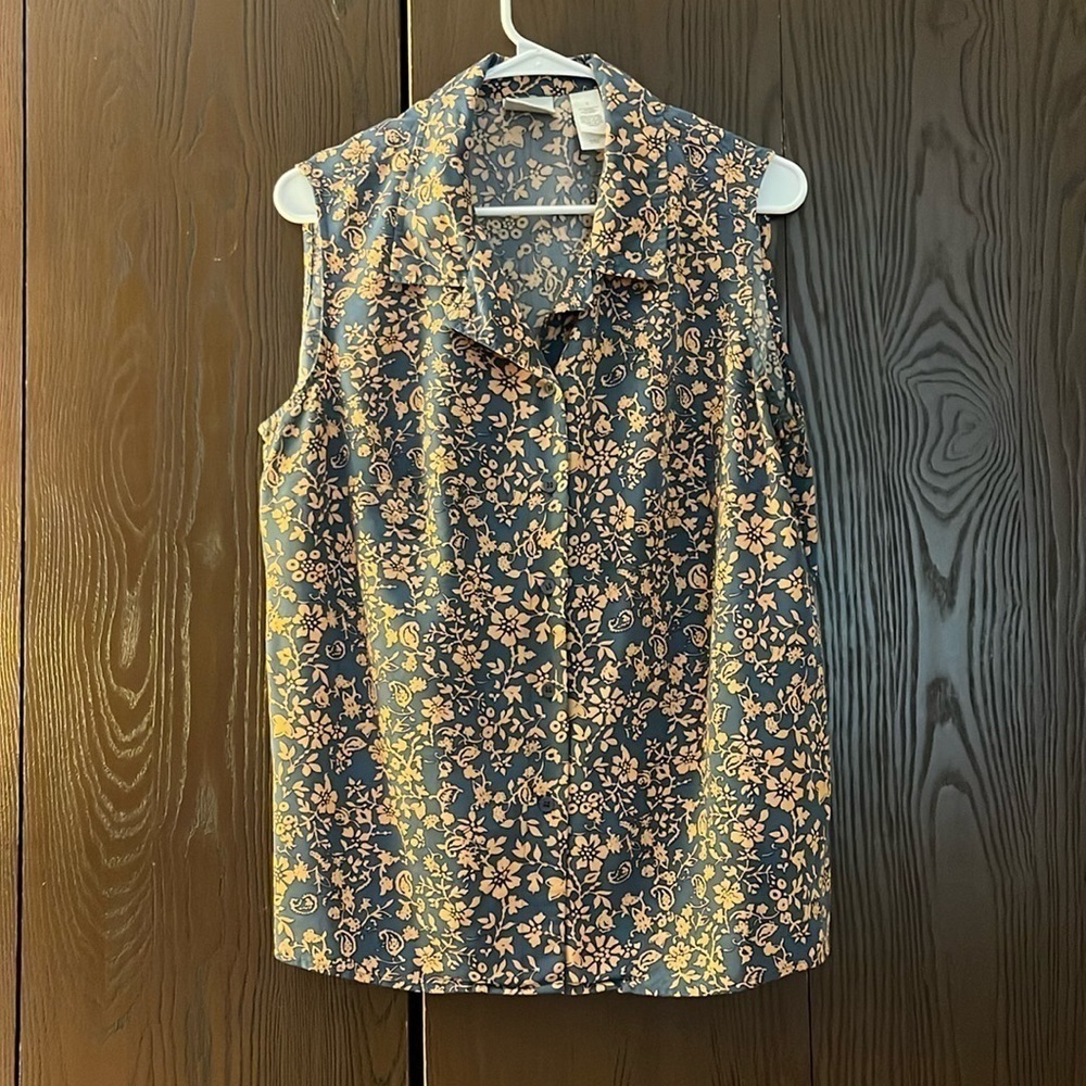 Villager Sport sleeveless blue with peach floral pattern. Size XL